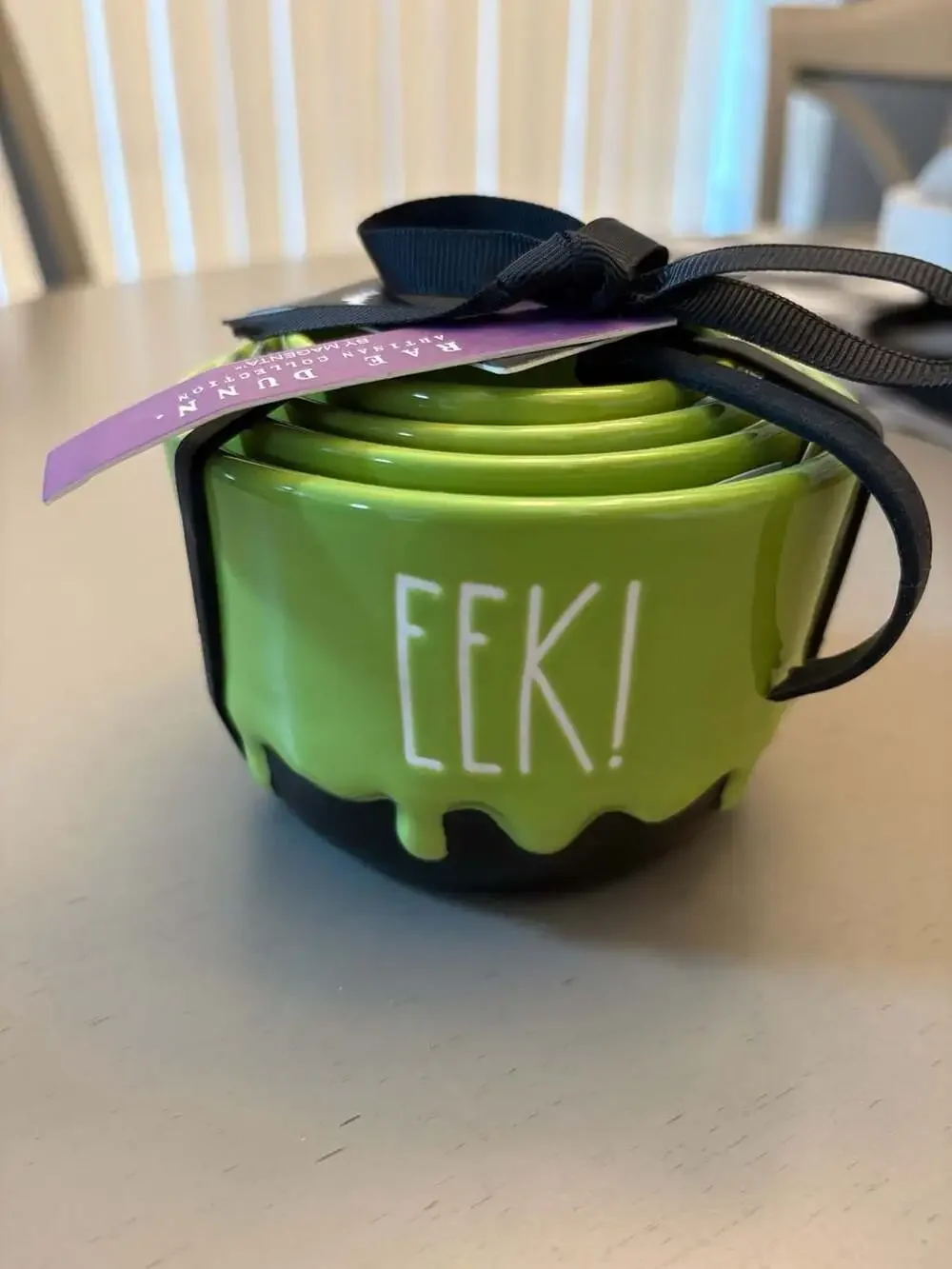Rae Dunn Halloween EEK! Measuring Cups Green Black Drip Set